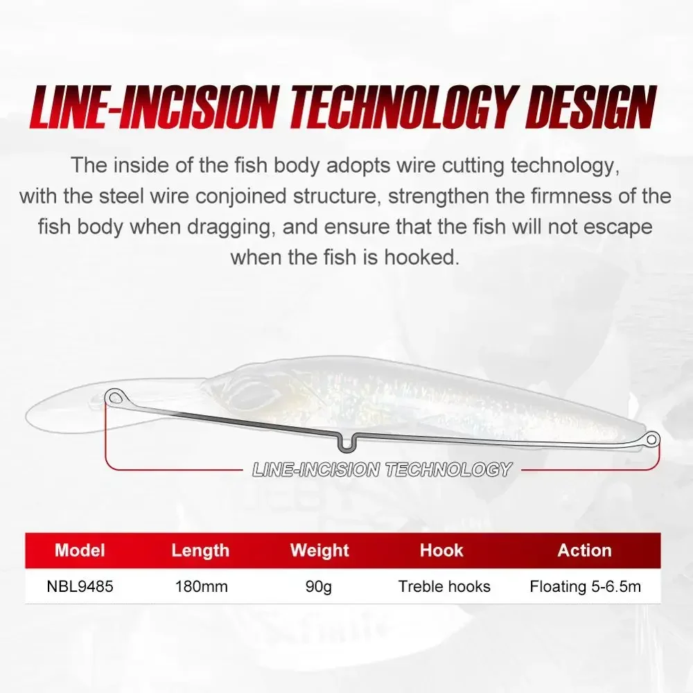 Noeby Trolling Minnow Fishing Lure 18cm 90g Sinking Big Game Wobblers Artificial Hard Bait Salterwater GT Tuna Fishing Lures