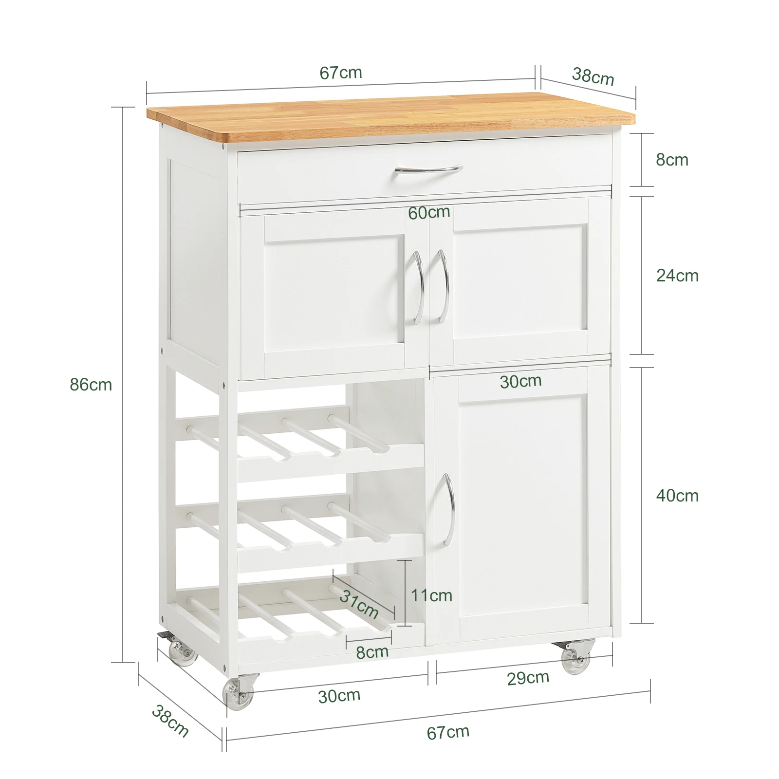 SoBuy FKW45 Servierwagen mit Flaschenablagen Küchenwagen zum Rollen Kücheninsel freistehend Für Küche, Wohnzimmer, Esszimmer – Detail 4