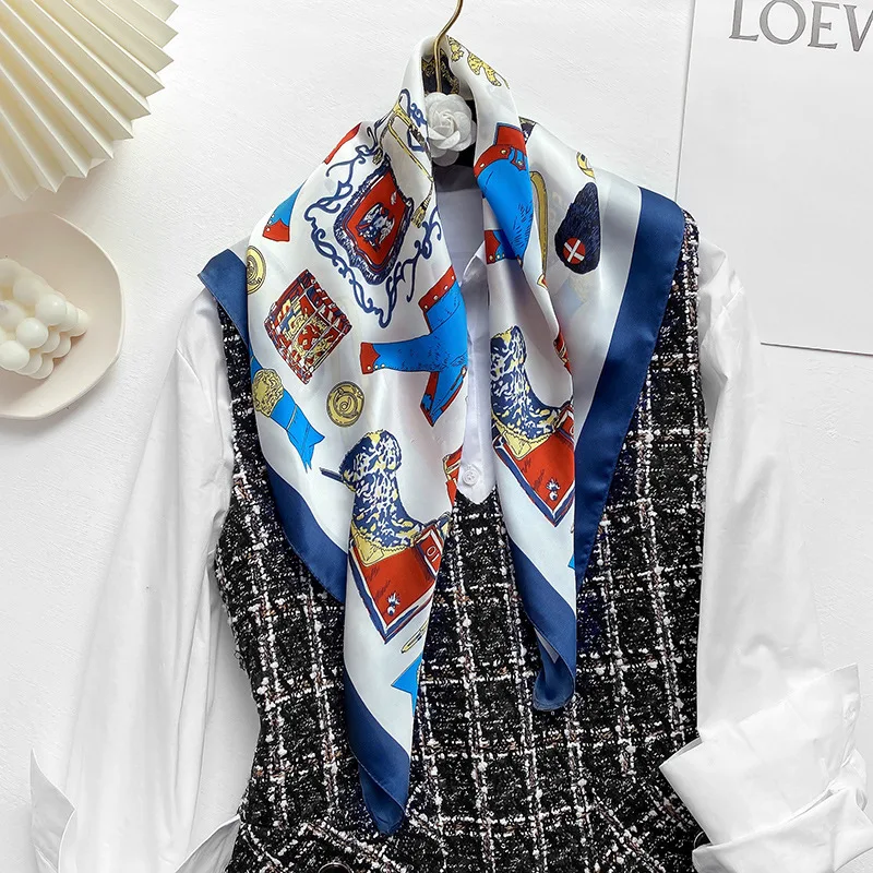 

Popular Ethnic Style Print Towel Female Summer Silk Scarves Luxury New Dustproof Square Kerchief Fashion 70X70CM Sunscreen Shawl