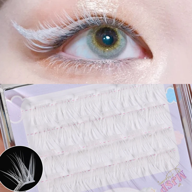 Colorful Bundles Individual Lashes White Blue Fluffy Eyelash Extension Natural Faux Mink Lash DIY Cluster False Eyelashes Makeup