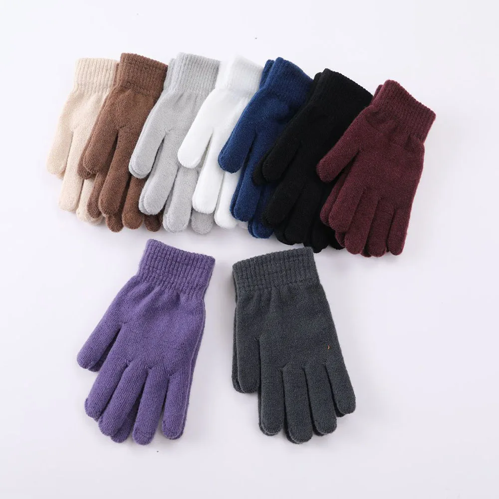 Winter Knitted Plush Gloves Women Men Autumn Thickened Solid Color Full Finger Mittens Hand Warmer Gloves Couple Cycling Gloves