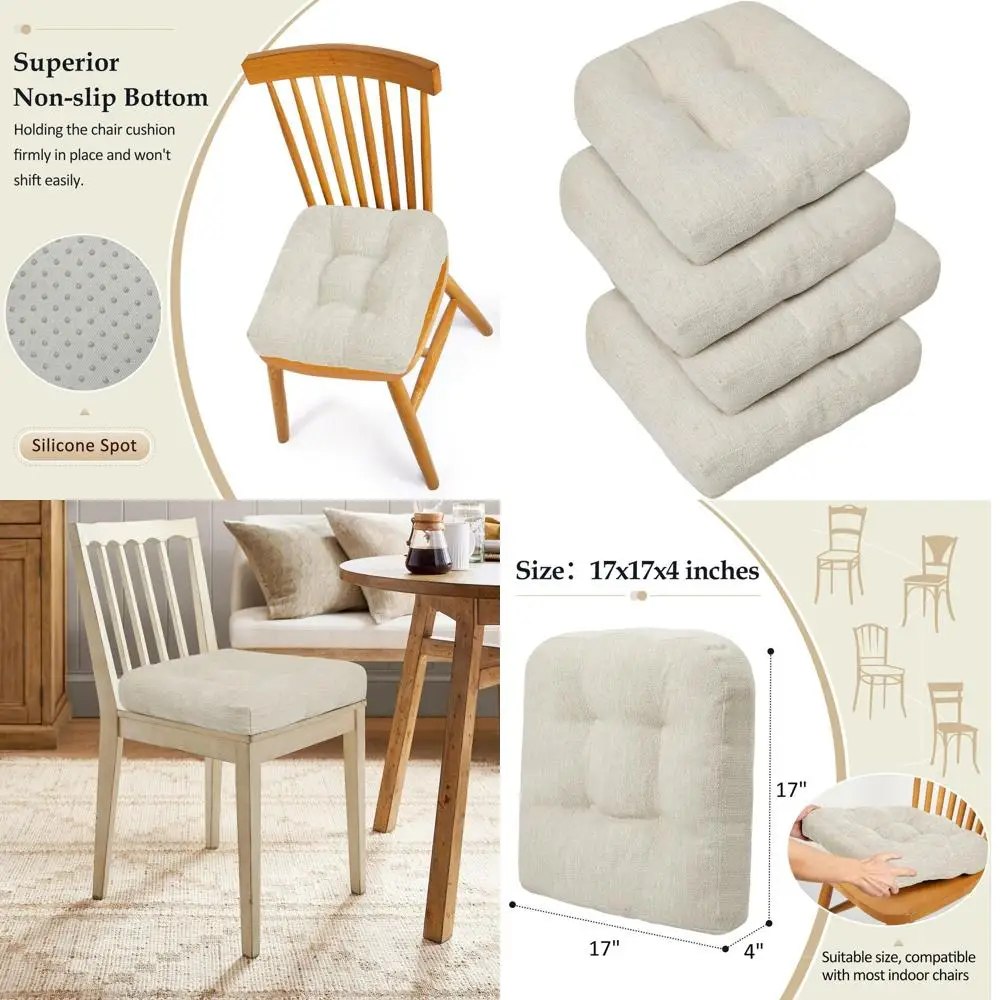 

Chair Cushions for Dining Chairs 4 Pack, Tufted Indoor Chair Pads with Non-Slip Bottom, U-Shaped Kitchen Chair Cushions, 17"x17"