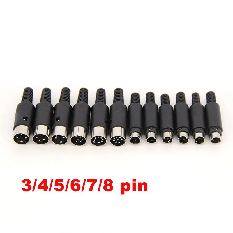 Soldering Cables Mini or DIN 3/4/5/6/7/8 Pin Male Connector S-Video Terminal Circular Plug Plastic Handle Adapter