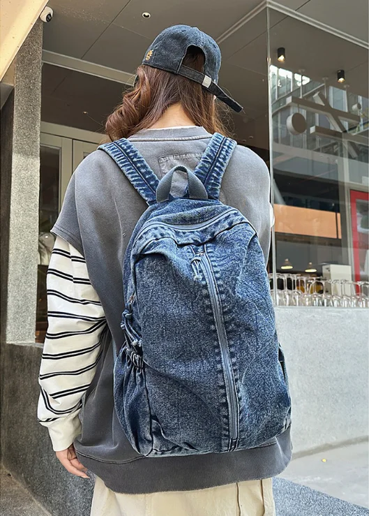 Student large-capacity schoolbag, outdoor travel solid color denim washed retro durable travel backpack Mochila de mujer рюкзак
