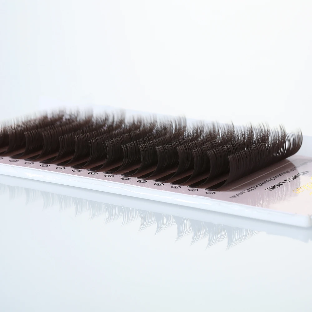 Yelix Dunkelbraun 16 Reihen Klassische Volumen Einzelwimpernverlängerungen B C CC D Curl 0,07/0,10/0,12mm 7-15mm Gemischte Längen Wimpern – Detail 3