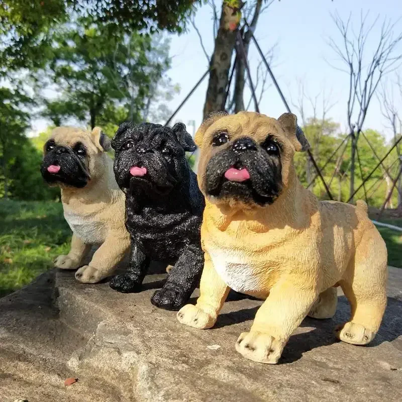 Simulation Pug Shar Pei pug dog Figurine ornaments resin Statue puppy model Home Room Decor animal landscaping decorations gifts