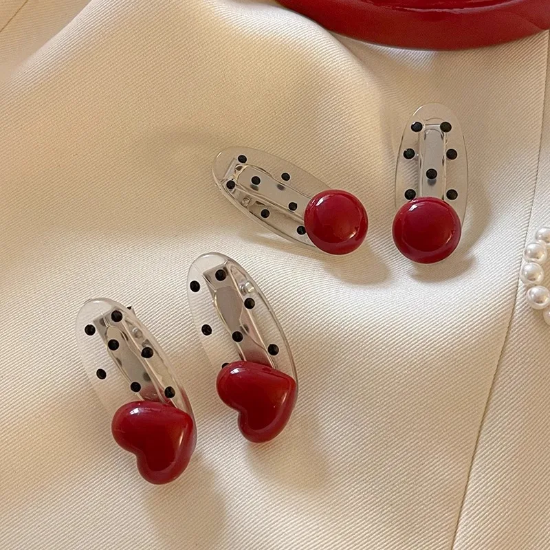 Red Love Polka Dot Hairpin Bangs Clip Retro Hairpin Broken Hair Duck Bill Clip Headdress Headwear Girls Women Hair Accessories