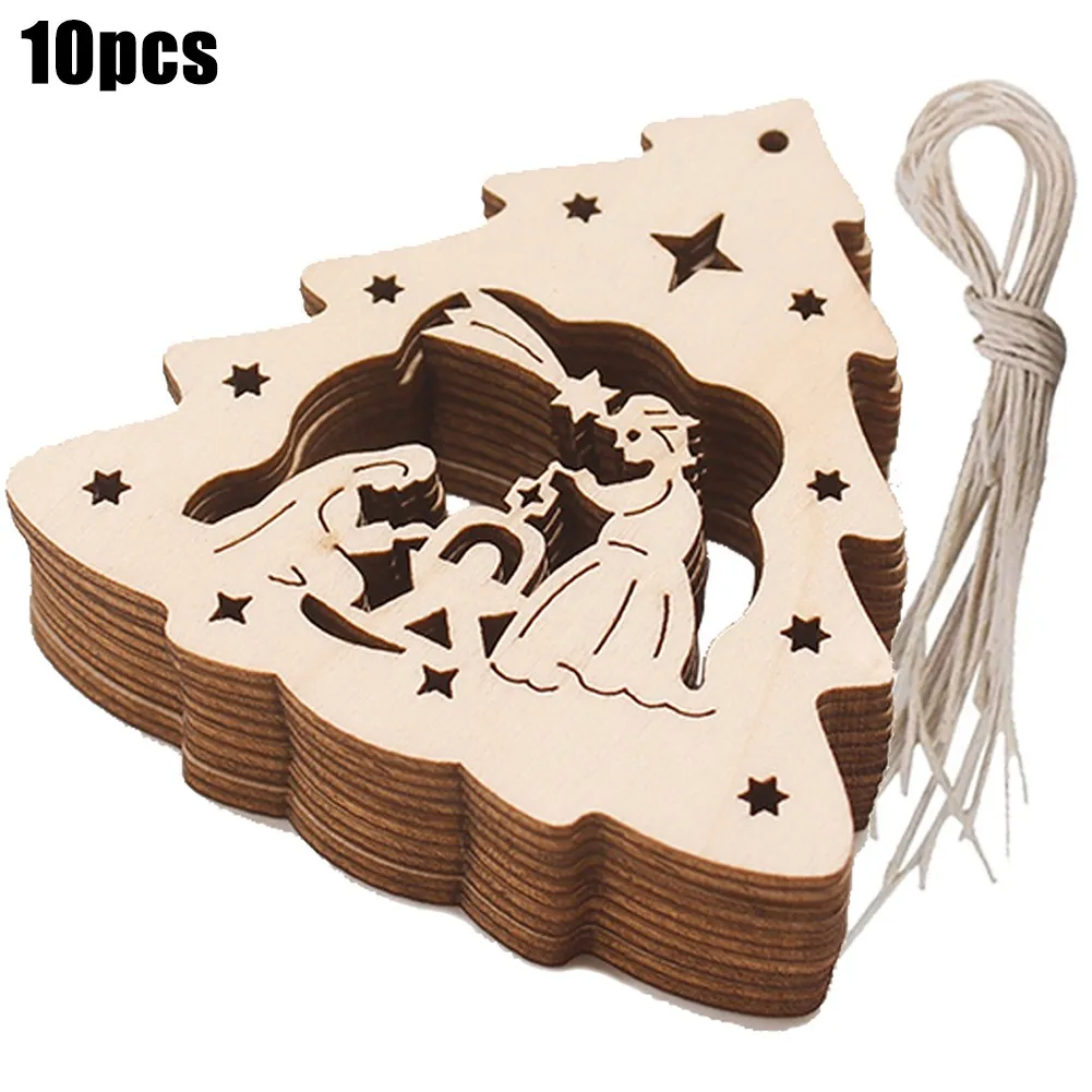 10 قطعة الأشكال الخشبية عادي الحرفية زخرفة شجرة عيد الميلاد زينة معلقة للشماعات العلامات بطاقة صنع الزينة
