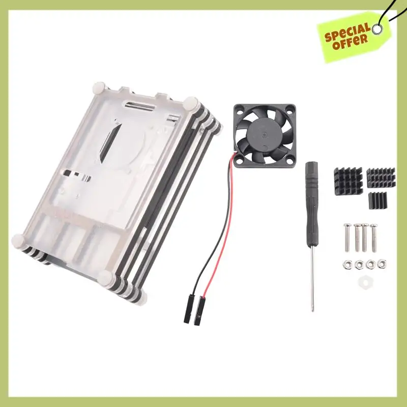 Усовершенствованный акриловый прозрачный/прозрачный и черный чехол для Raspberry Pi 4 Model B, с охлаждающим вентилятором для Raspberry Pi 4B