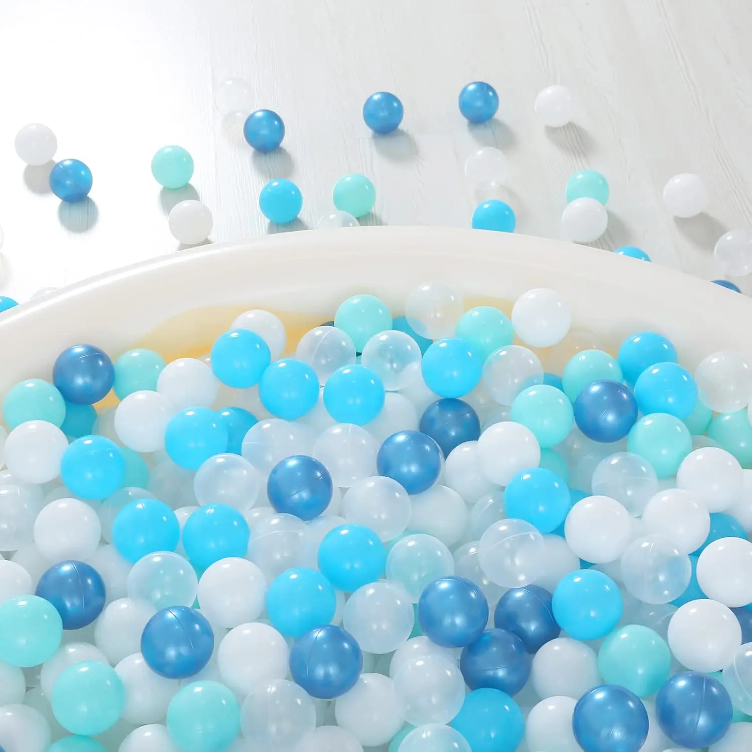 Ball Pit Balls Azul oscuro Azul Verde Blanco Transparente 2,36 pulgadas, 100 pelotas de juego Bolas de plástico para tienda de juegos Parque infantil Decoración de fiesta