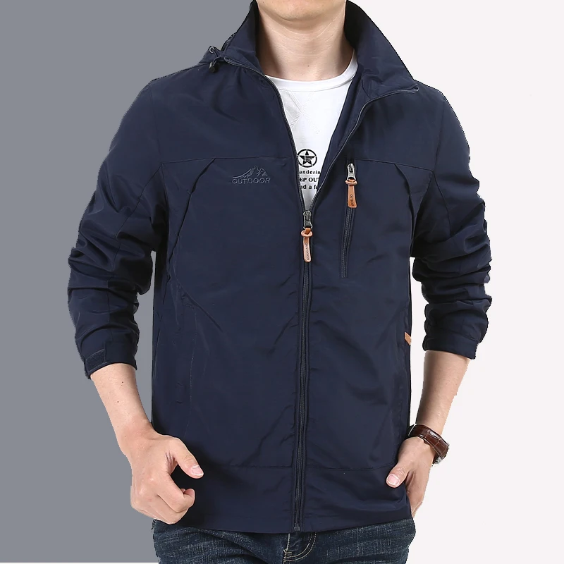 

Весенне-осеннее тонкое свободное мужское повседневное спортивное пальто на открытом воздухе с капюшоном, ветровка Faionable Urban Sle Long Sve Zi...