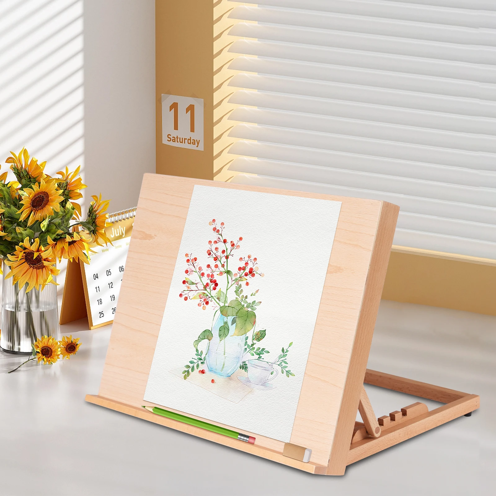

Wood Tabletop Easel, Adjustable Painting Board Stand, Portable Drawing Board Stand Easel, Adjustable 0-80°, 46.8 x 36 x 35.8 cm