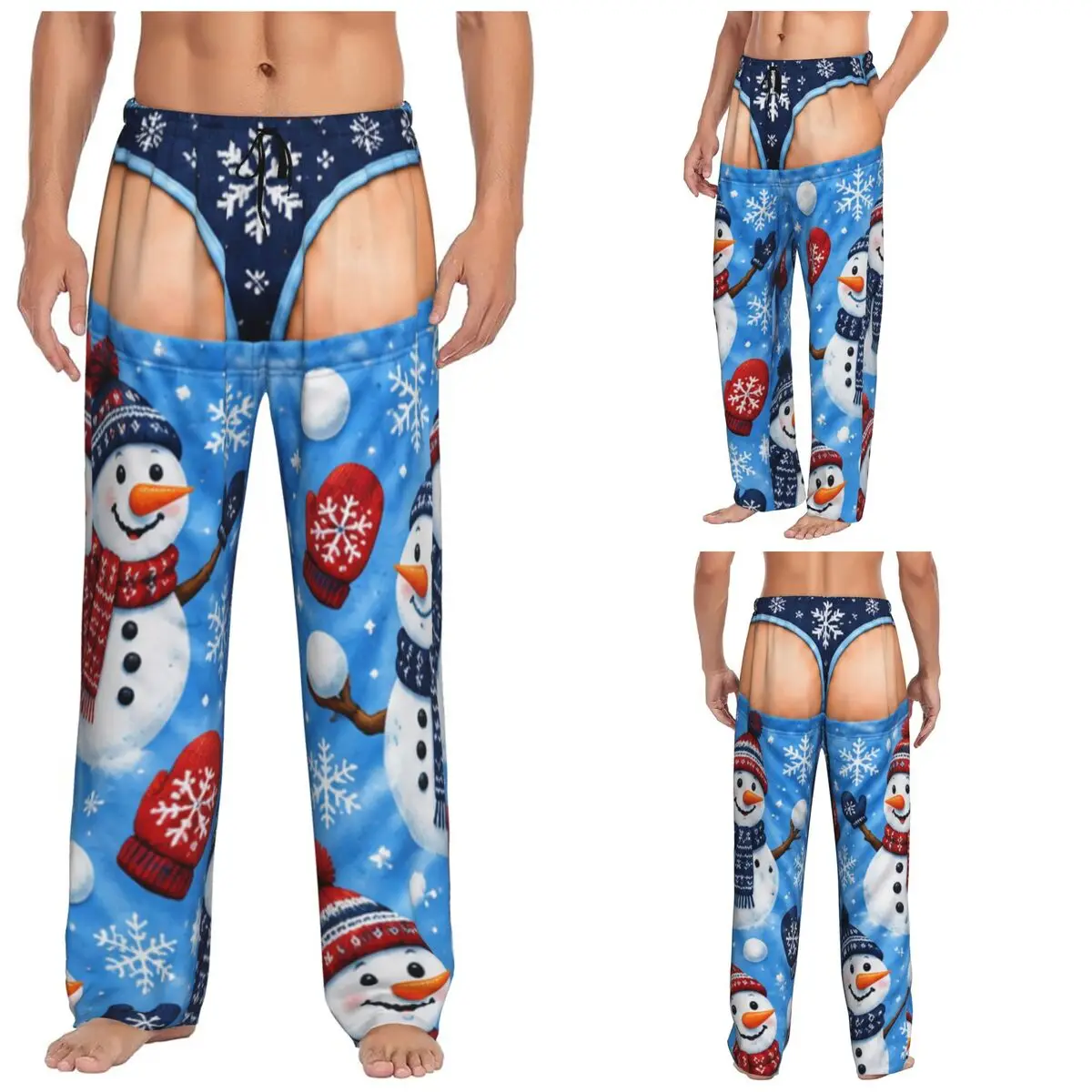 Men Merry Christmas Santa Claus Snowman Lounge Pants Comfy Pajama Yoga Bottoms With Pockets