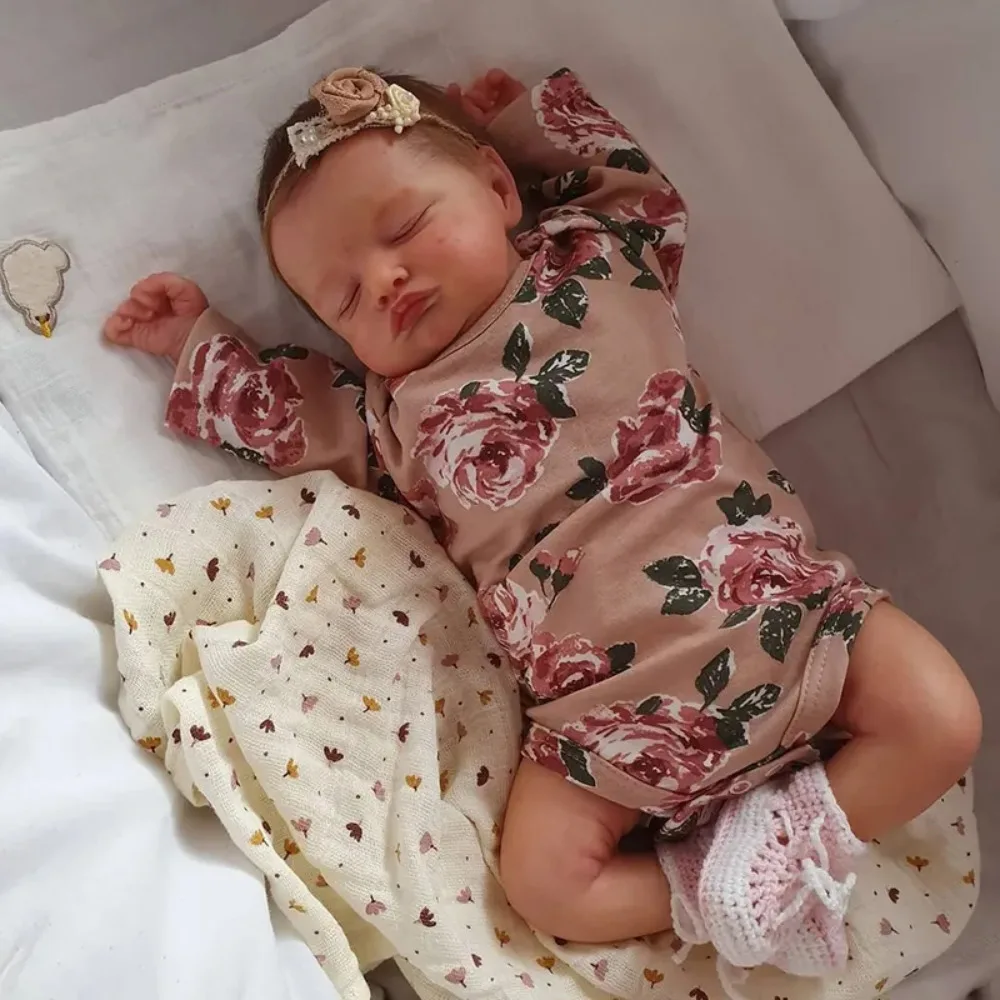 

19inch Reborn Rosalie with Hand-Rooted Brown Hair Newborn Sleeping Baby Doll Girl Already Painted Veins Muñecas Bebe Reborn