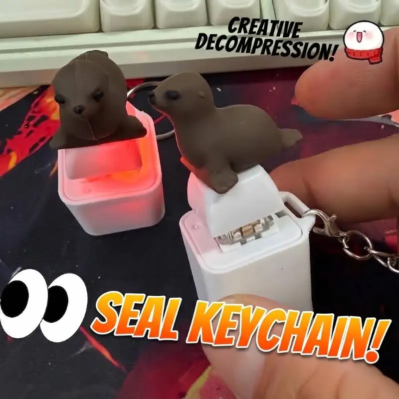 Funny Seal Husky Keychain Rechargeable Keyboard Clicker With Sound LED Light For Stress Relief Fashion Jewelry