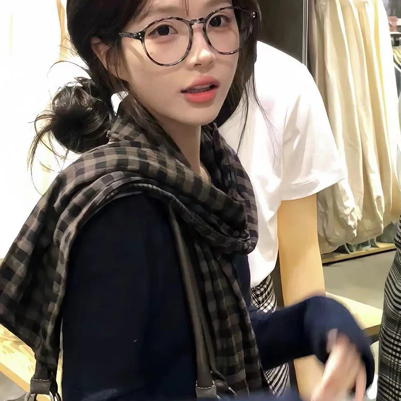 

Korean Style Cotton Linen Double-sided Plaid Scarf Women Literary Retro Warm Scarf Female Shawl Decoration Ladies Winter Fall