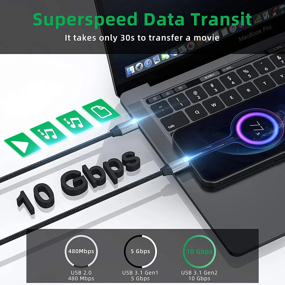 Extensor de transferencia rápida USB tipo C, 10Gbps/USB3.2, 100W/5A, carga Compatible con iPhone 15 Pixel 8 PSVR2 Surface Book y más