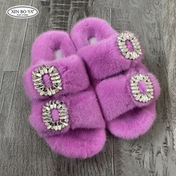 Mink Slippers Women's Summer Sandals 2026 Woman Slippers Sandals Fashion Shoes for Woman Comfort Women's Mules Fuzzy Fur Slides