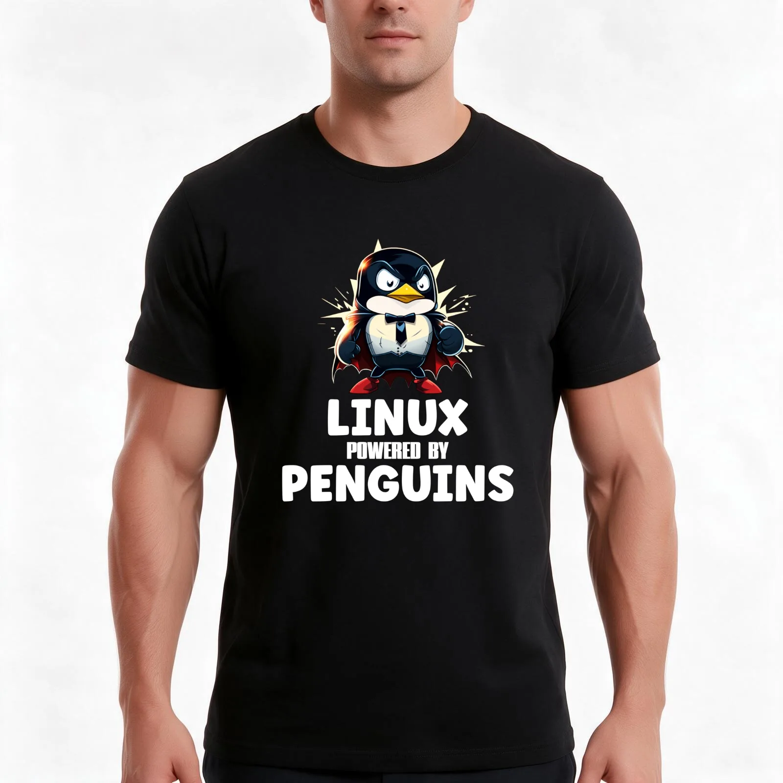 Linux Powered By Penguins T-Shirt, Summer Casual Cotton Tee, Oversized Streetwear Tops, Vintage Graphic Print, Unisex Men Women