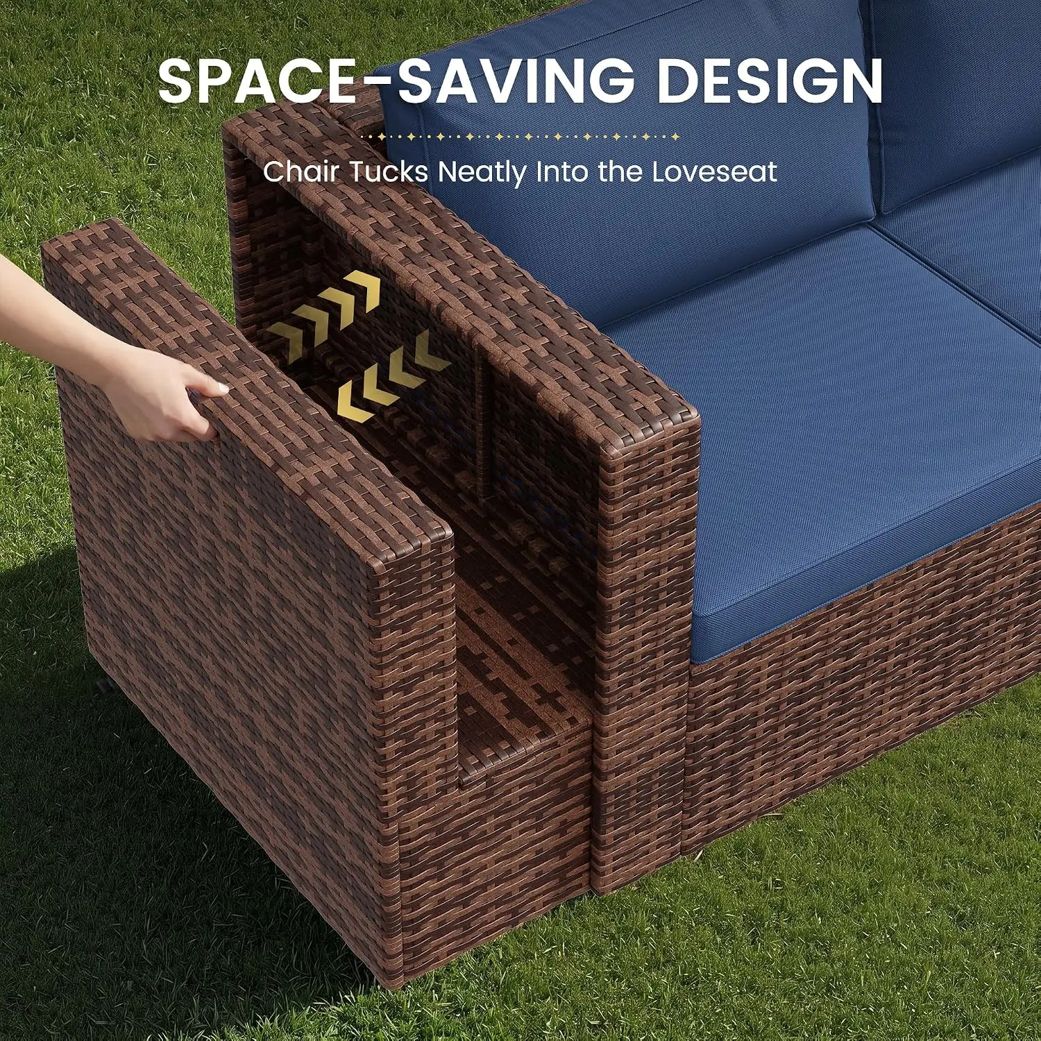 7 Piece Outdoor Patio Sectional Furniture Set, Navy Blue, Customized