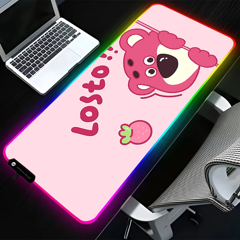 

RGB LED Mouse Pad Computer Desk Accessories Mouse Mat HD Rubber Strawberry Bear L-lotso Keyboard Pad Non Slip Mousepad Desk Mat