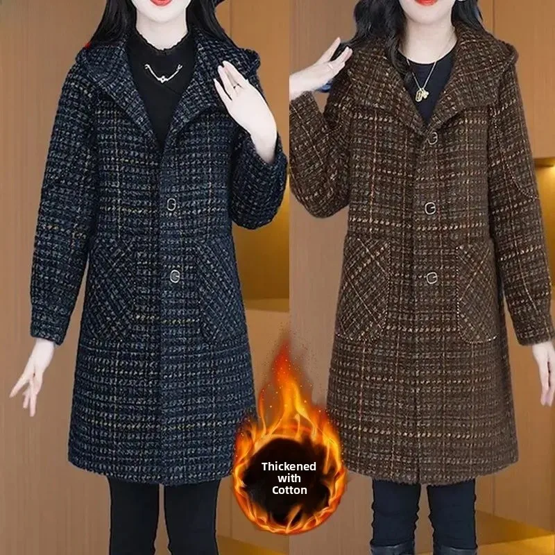 

Модный женский шерстяной пальто, универсальная женская повседневная верхняя одежда средней длины с прямым подолом и длинными подолами