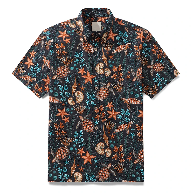 2024 Marine Animals Pattern Men Shirts Short Sleeve Coral 3D Printed Blouse Streetwear Tops Hawaiian Holiday Party Casual Camisa