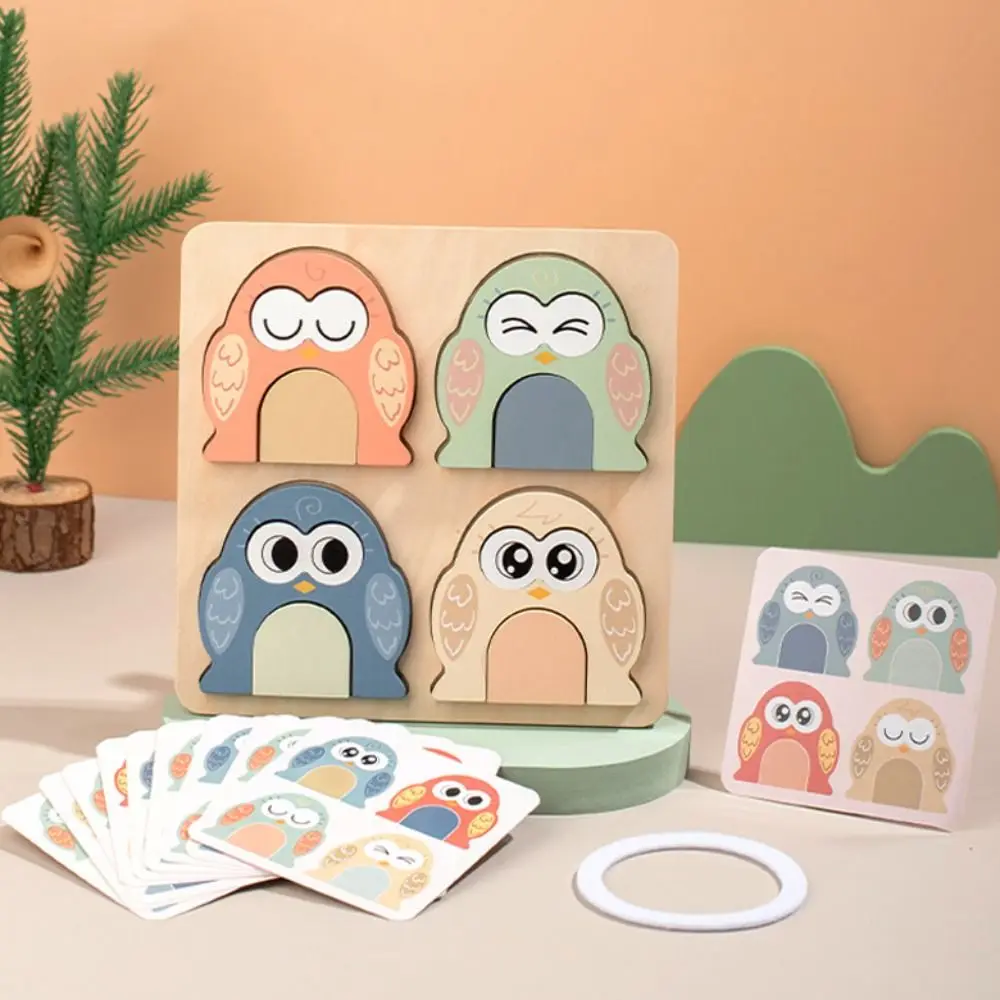 

Intelligence Game Baby Wooden Puzzle Toy Jigsaw Game Owl Face Changing Animals Puzzle Board Montessori Matching 3D Puzzle Toys