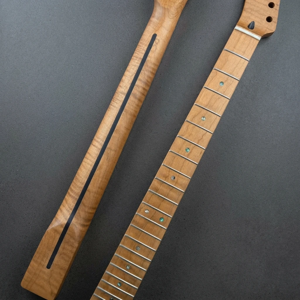22 Fret Reverse Headstock Neck, Roasted Flame Pattern, Light Fretboard, Standard Scale, 56mm Heel Truss Rod for TL Style