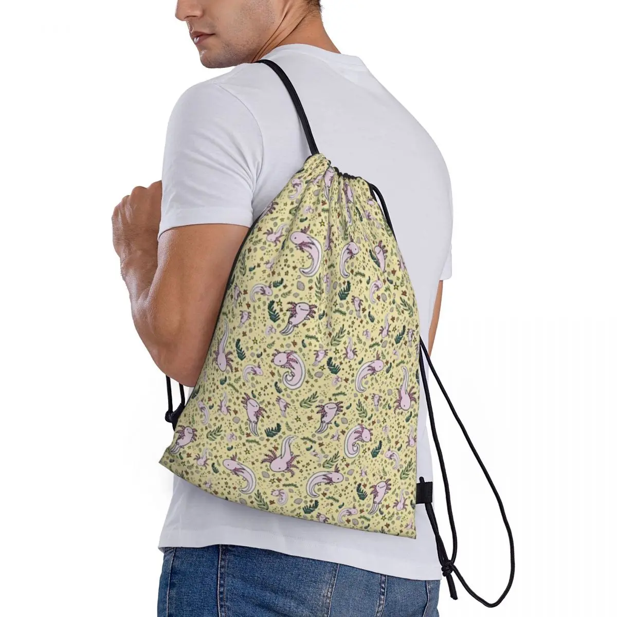 Sac à dos étanche avec nom personnalisé, sac de rangement Axolotls en jaune, plage, natation, sports de plein air, proximité Wstring, EvaluGym