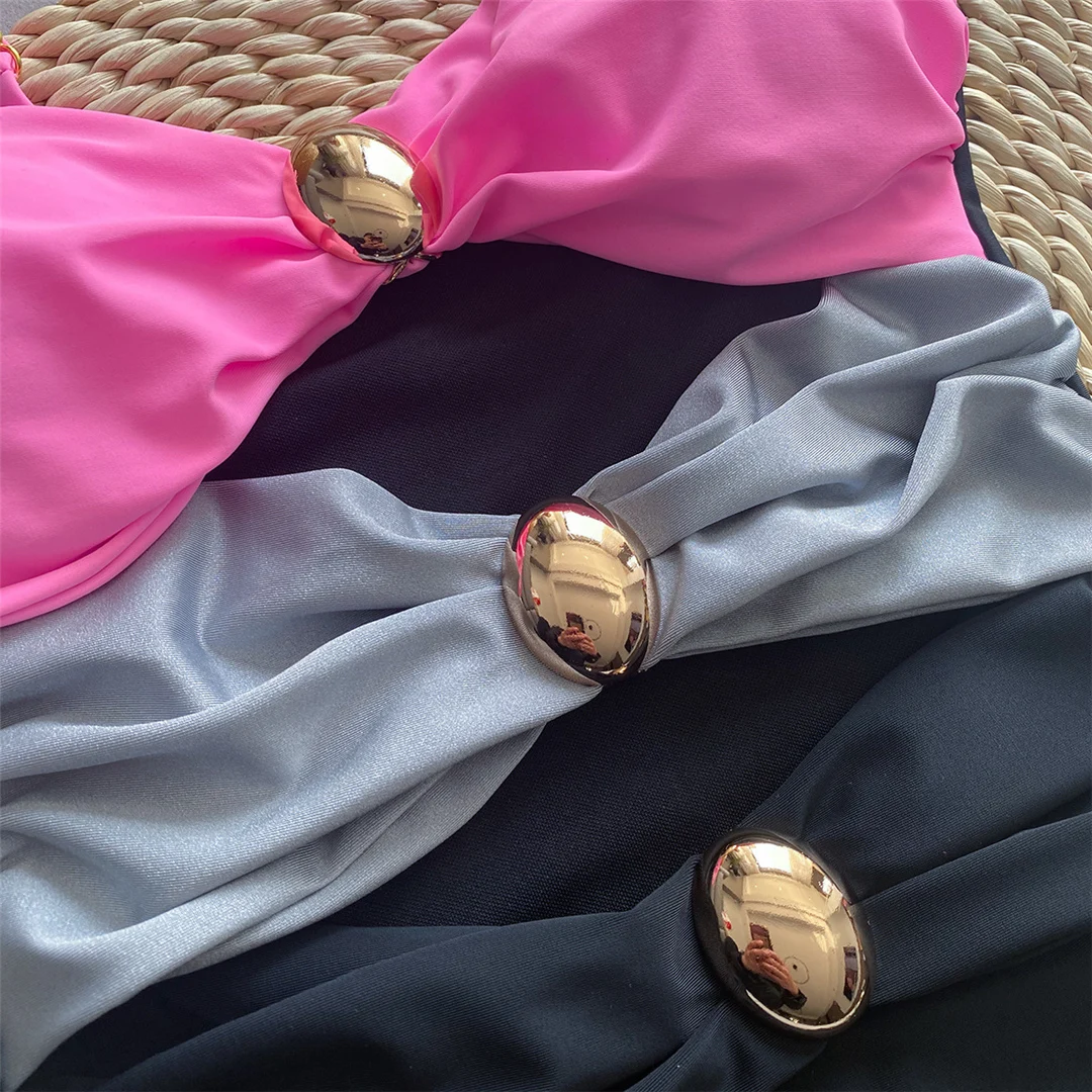 S - XL Sexy, mit Ausschnitten und Knoten versehener Rock, einteiliger Badeanzug, Damen-Badebekleidung, Damen-Badeanzug mit Falten, Badeanzug, Modell V5423. – Detail 16