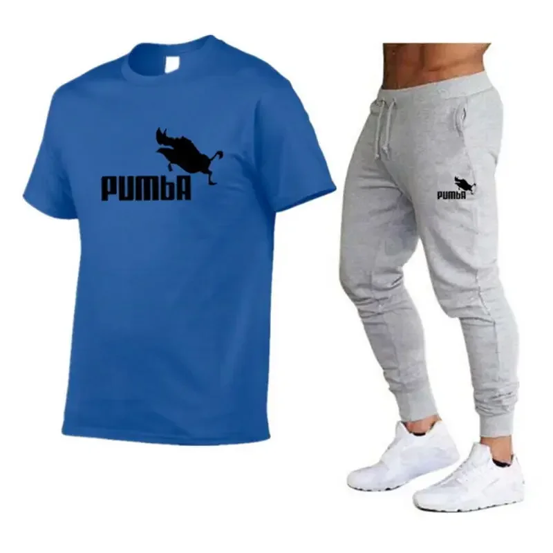 Fato de treino casual masculino, calça esportiva e camiseta, conjunto de roupas esportivas, verão, S a 2XL, 2 peças