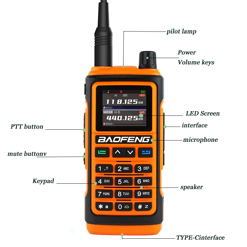 Baofeng Strong Anti-Interferência Dois Sentidos Rádio Walkie Talkie, Banda de Ar de Longo Alcance, Frequência de cópia, FM e AM, Tipo C Carga, UV