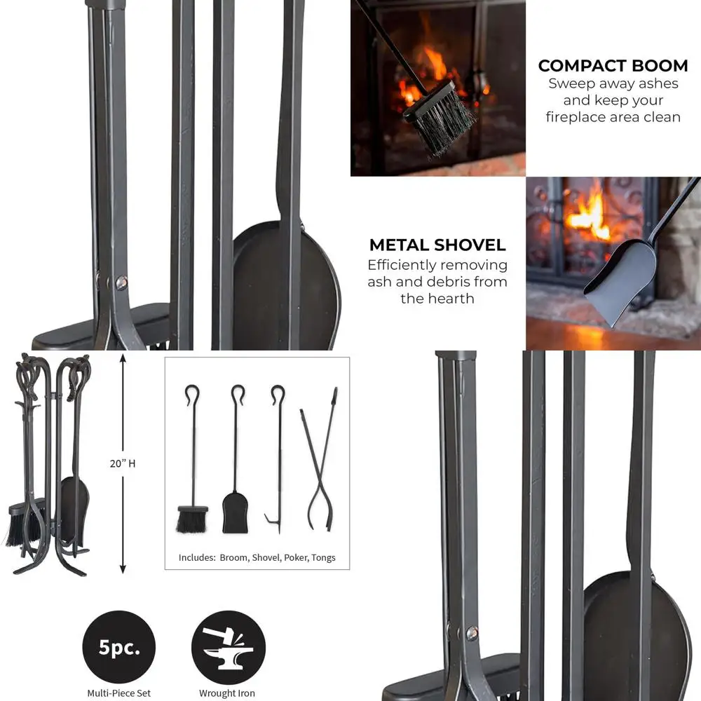 

20 Compact Hand-Forged Iron Fireplace Tool Set with Wrought Iron Handle for Indoor and Outdoor Use