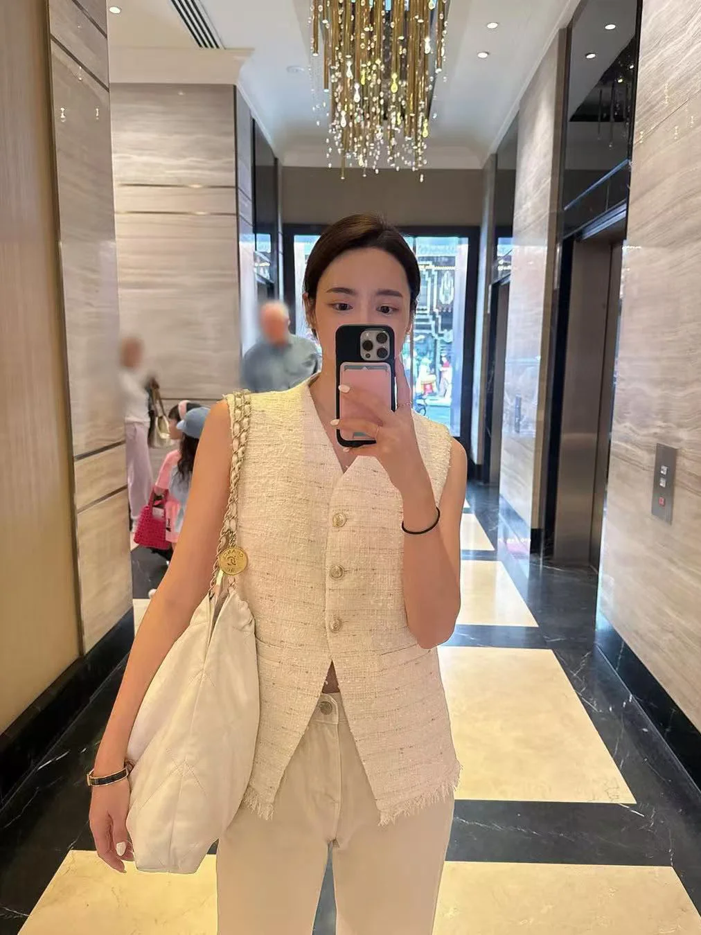 Slim Fit Tweed Vest Women's Svel Faion Trendy Coat with Slit V-ne Single Button Polyester Material Commute Sle