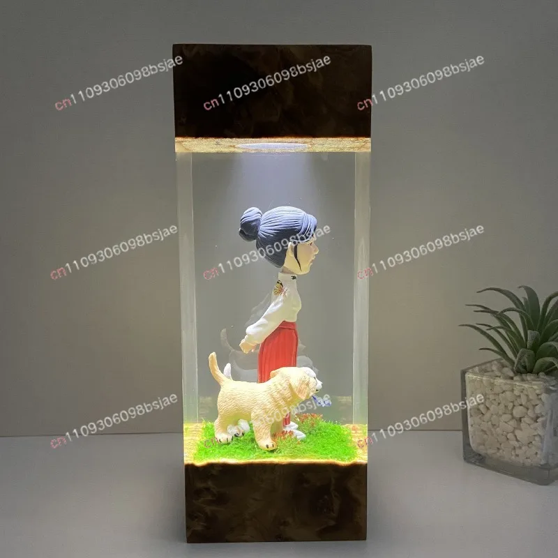 Handmade exclusive custom home ornament resin solid wood night light ambient light cross-border business birthday holiday gift