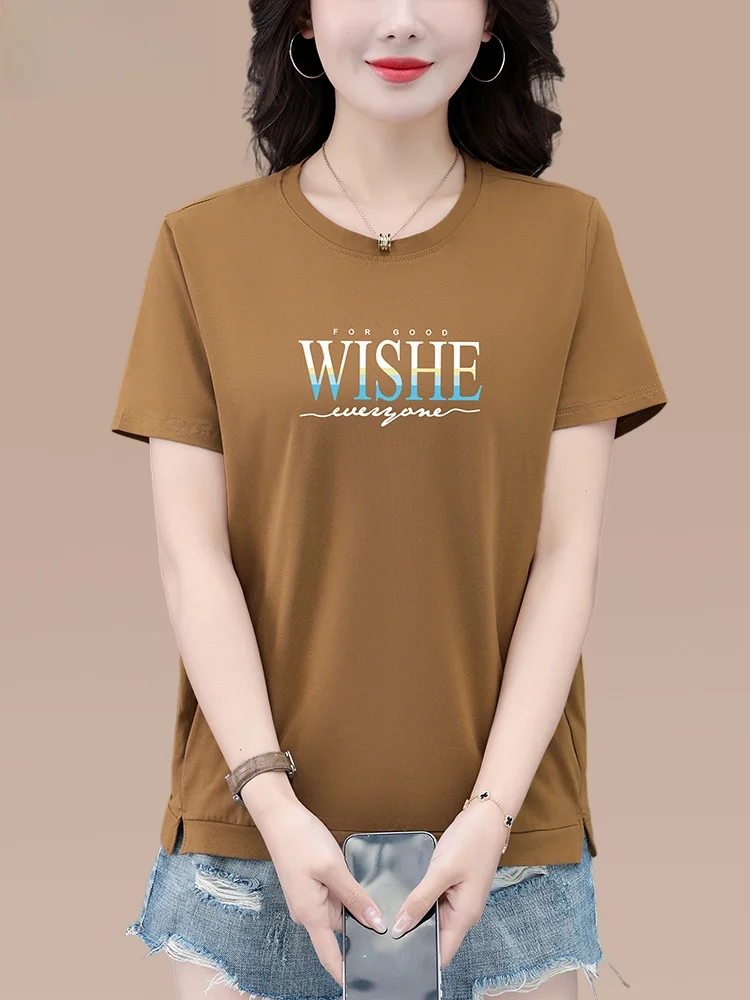 Camiseta Feminina TUCANO de Algodão Puro, Manga Curta, Caimento Solto, Verão, Efeito Emagrecedor, Estilo Casual Universal para Mães