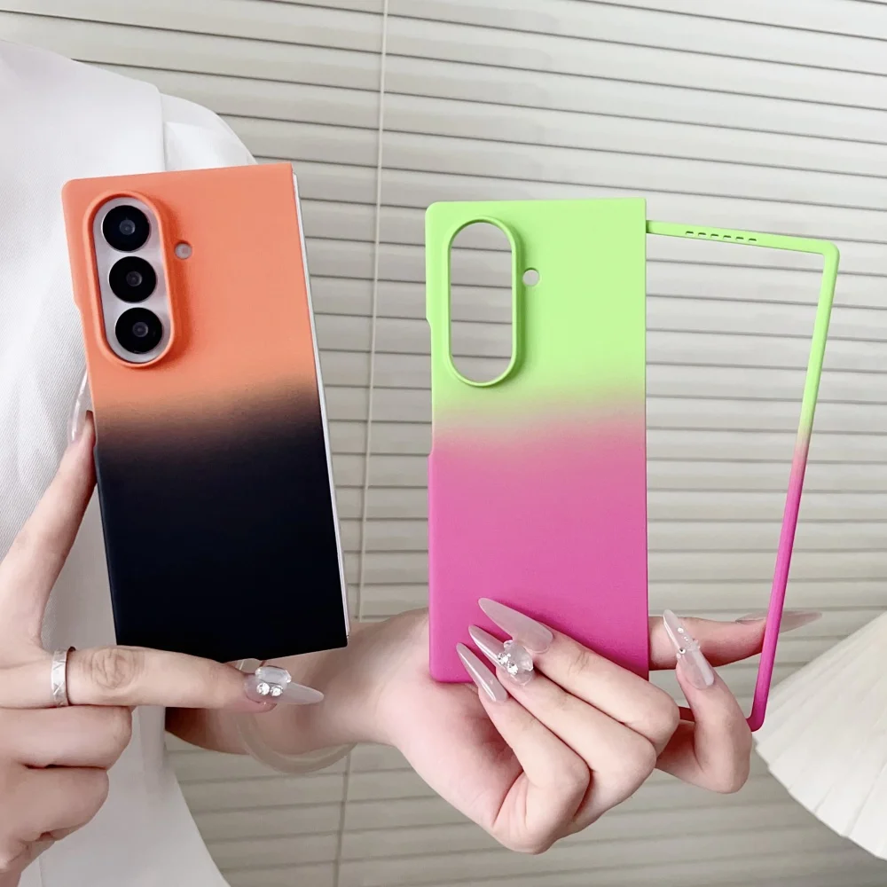 ไล่โทนสีที่มีสีสันอัลตร้าบางฮาร์ดพีซีกรณีสําหรับS Amsung G Alaxy Z Fold7 6 5 4 3 5กรัมกันกระแทกฝาครอบป้องกันสําหรับZFold 7 6 5