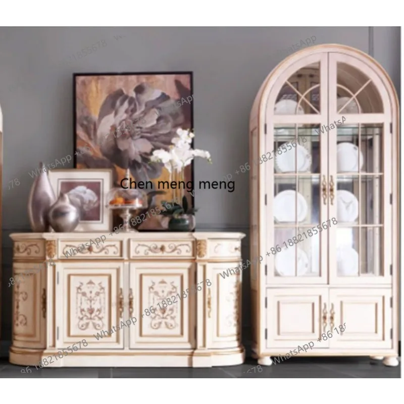 

Solid wood dining side cabinet, retro and old dining room glass, storage cabinet oak living room