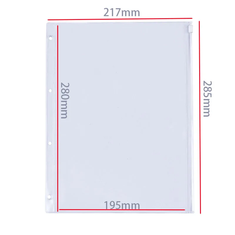 10Piece/Lot A4 Self-Styled Zipper Pouch Binder PVC Transparent Packs Storage Bag Planner Document Notes Filing Stationery Holder