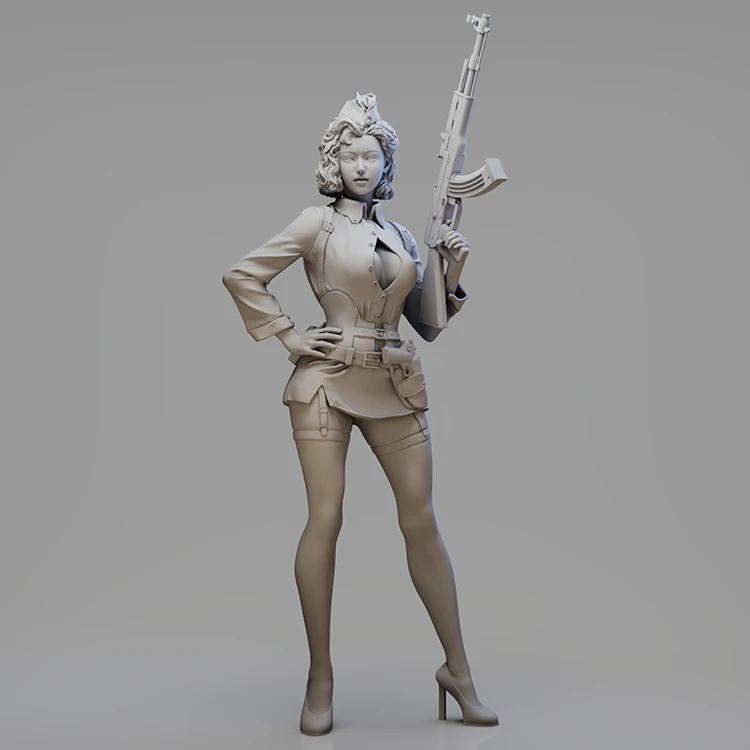 OceanCosmos miniatures, Original, female officer, military theme, sexy girl soldier, AK gun, Resin unpainted Model kit figure GK