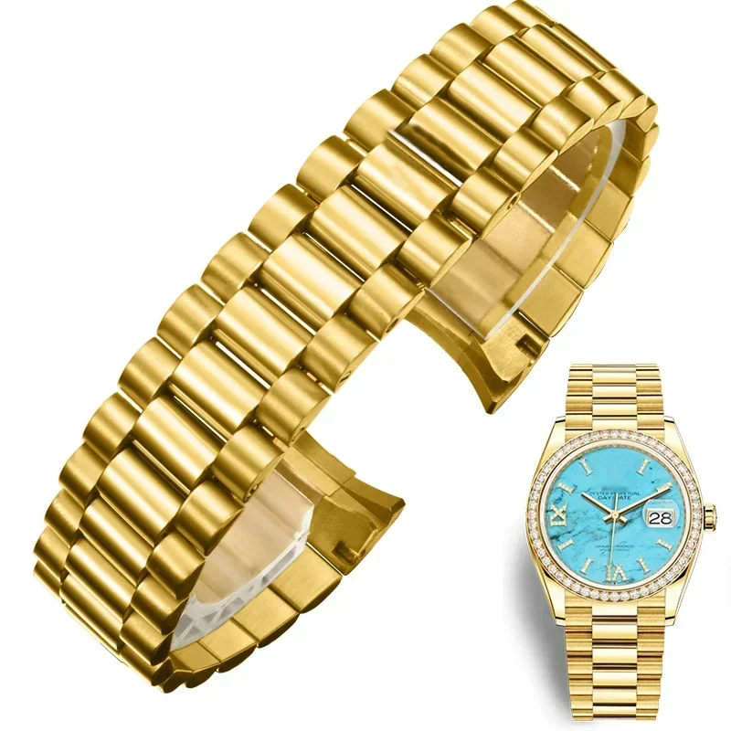 

Solid Fine steel band three bead watch band for rolex oyster type constant motion weekly calendar metal watch chain 20mm 21mm