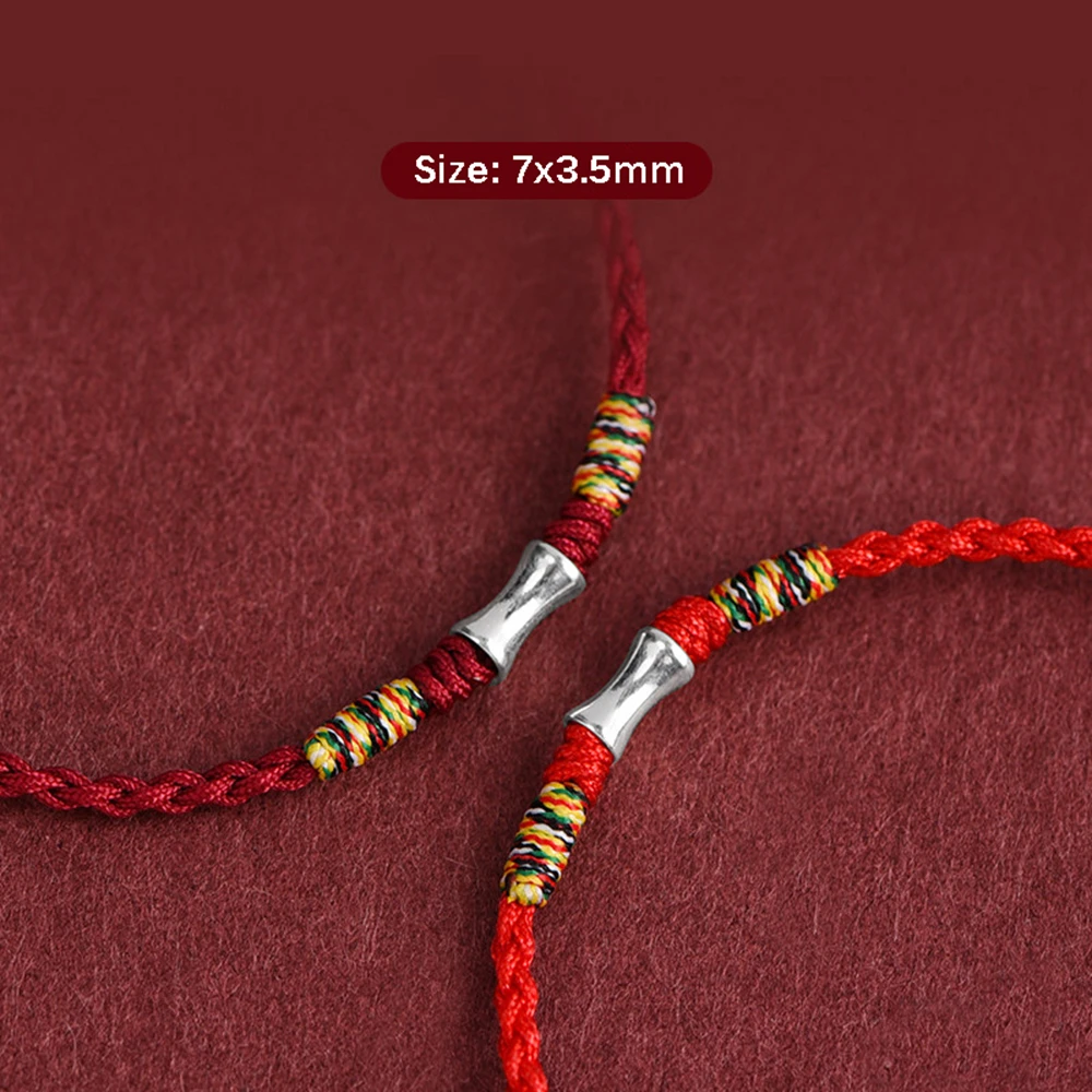 Adjustable Red String Bracelets with Silver Color Bamboo Bead Braided Red Cord Bracelet for Women Unisex Adults Simple Jewelry