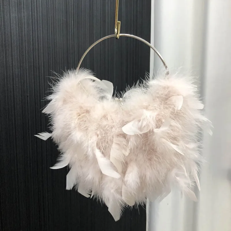 Faux Fur Luxury Ostrich Hair Dinner Evening Bags for Women 2024 Autumn Winter Fashion Plush Chain Shoulder Bag Party Clutches