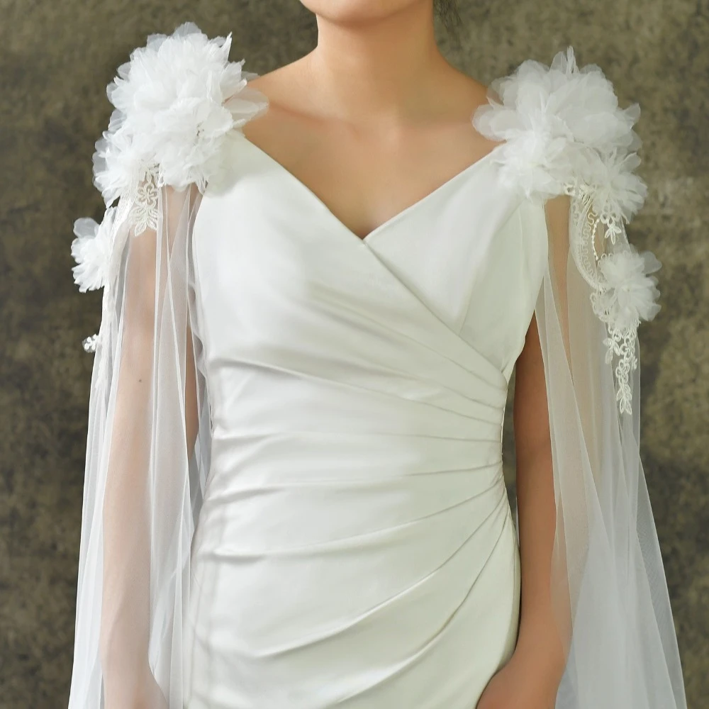 Elegance Women's Bolero Wedding Shawl Double Shoulder Tulle Wraps Detachable Wedding Dresses Accessories Marriage Evening Party