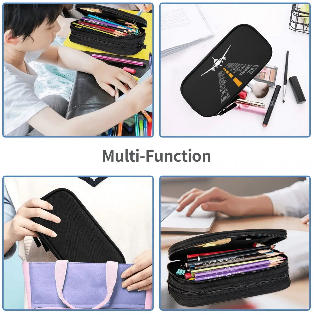 Imagem -06 - Plane Pencil Cases para Meninos e Meninas Grande Capacidade Pen Bags Avião Piloto Presentes Airport Runway Fonetic Alphabet Pen Box Pencil Pouch