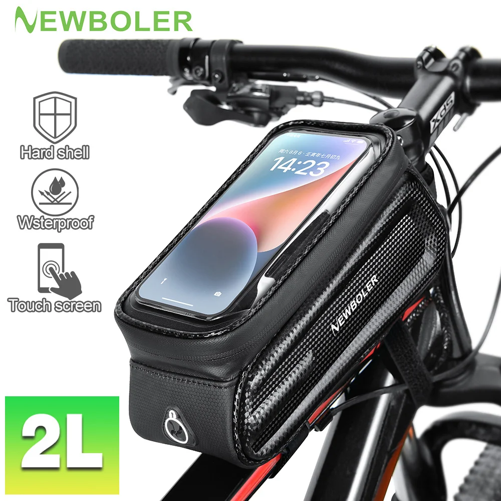 Bolsa de Bicicleta NEWBOLER para Ciclismo, Bolsa Frontal Superior para Tubo do Quadro, Impermeável, Estojo para Celular de 6.5 Polegadas com Tela Sensível ao Toque, Bolsa para Bicicleta de Estrada e MTB