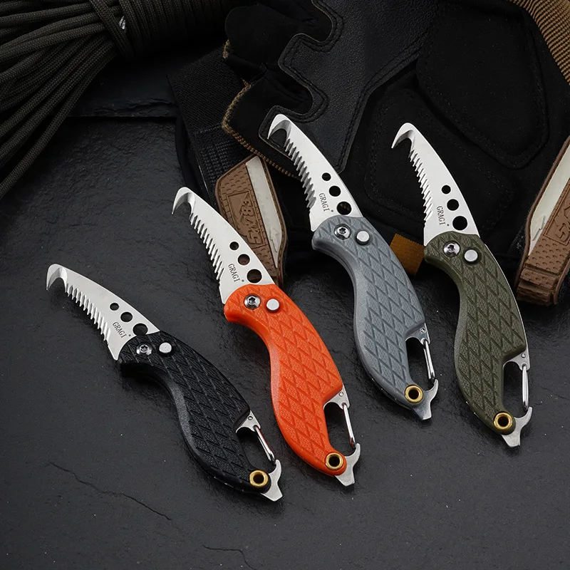 Gragi-bolso Facas Keychain Presente Gancho Serrilhado Cortador de Corda Faca Pacote Portátil Express Uso Diário Outdoor Survival Tool Edc