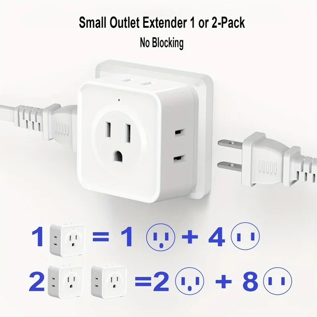 US Plug Wall Outlet Expander Multi Outlet Extender with 5AC Outlets,Small Electrical Outlet Splitter for Travel Home Office Dorm 2