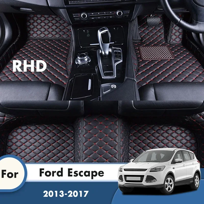 RHD Car Floor Mat For Ford Escape Kuga 2013 2014 2015 2016 2017 2018 Leather Waterproof Carpet Auto Interior Accessories